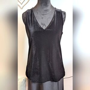 WHBM Black Velvet V-Neck Sleeveless Blouse (S)